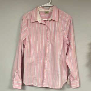 L.L. Bean Pink/ white/ blue  Striped Button-Up shirt/ blouse, Large, cotton